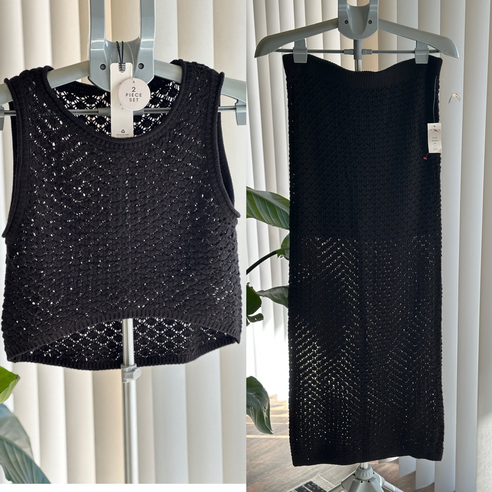 NWT Olive+Oak Black Textured Knit Matching Set